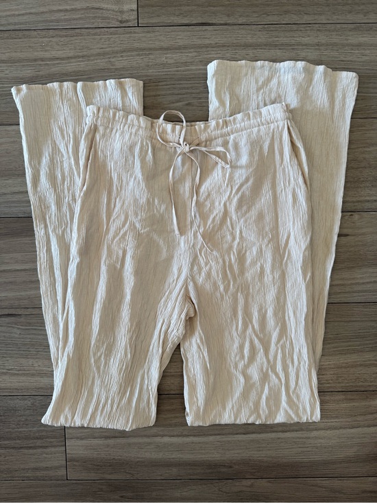 Zara Pants - ZARA Textured Weave Straight Leg Drawstring Beige Pants Size XS